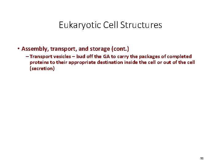 Eukaryotic Cell Structures • Assembly, transport, and storage (cont. ) – Transport vesicles –