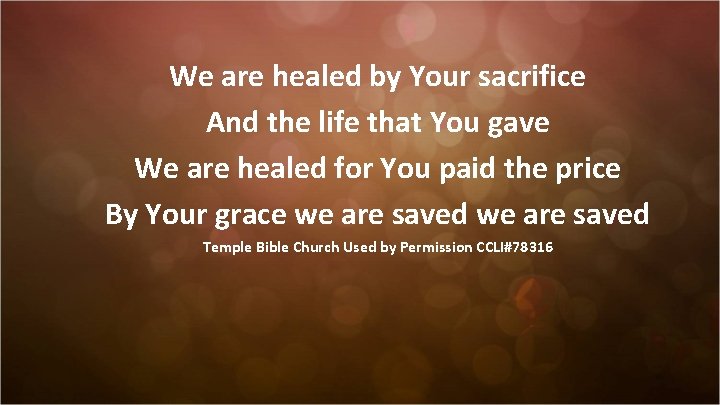 We are healed by Your sacrifice And the life that You gave We are