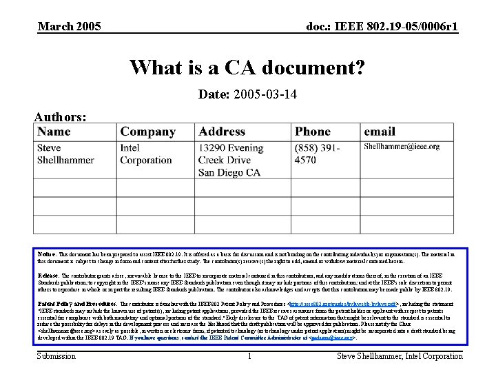 March 2005 doc. : IEEE 802. 19 -05/0006 r 1 What is a CA