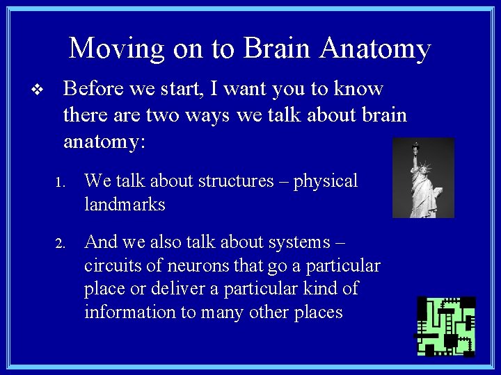 Moving on to Brain Anatomy v Before we start, I want you to know