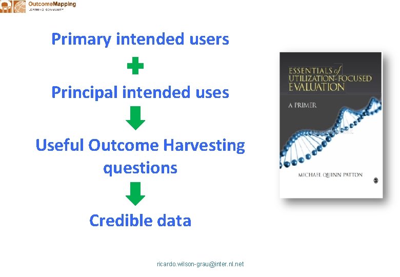 Primary intended users Principal intended uses Useful Outcome Harvesting questions Credible data ricardo. wilson-grau@inter.