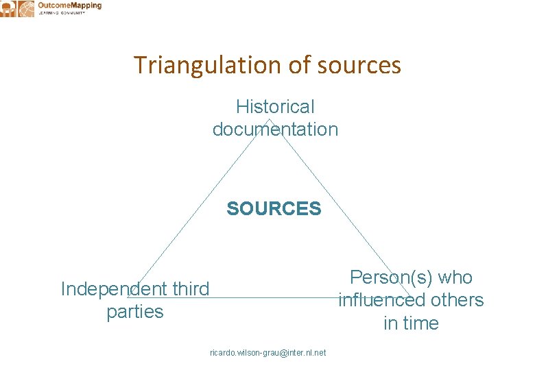Triangulation of sources Historical documentation SOURCES Independent third parties ricardo. wilson-grau@inter. nl. net Person(s)