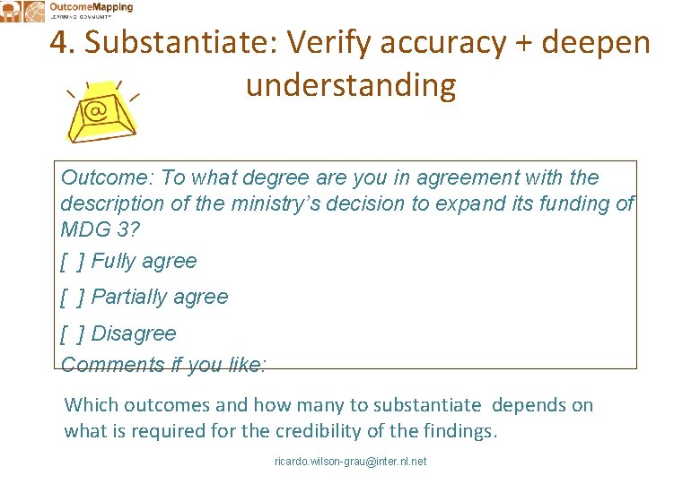 4. Substantiate: Verify accuracy + deepen understanding Outcome: To what degree are you in