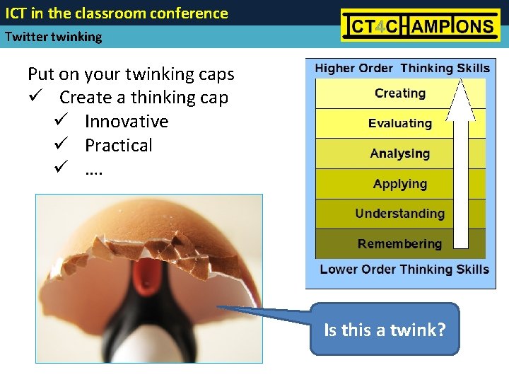 ICT in the classroom conference Twitter twinking Put on your twinking caps ü Create
