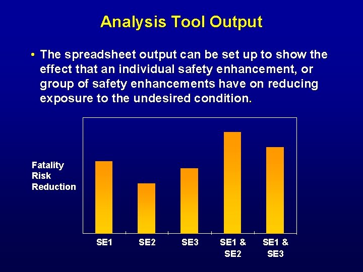 Analysis Tool Output • The spreadsheet output can be set up to show the