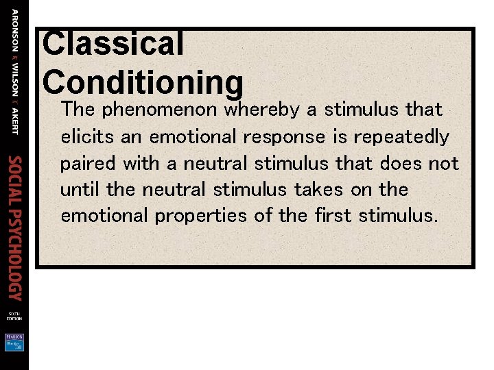 Classical Conditioning The phenomenon whereby a stimulus that elicits an emotional response is repeatedly