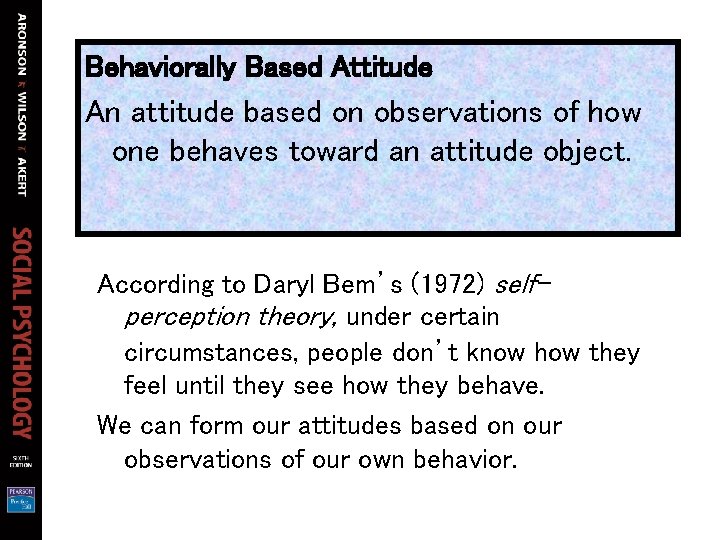 Behaviorally Based Attitude An attitude based on observations of how one behaves toward an