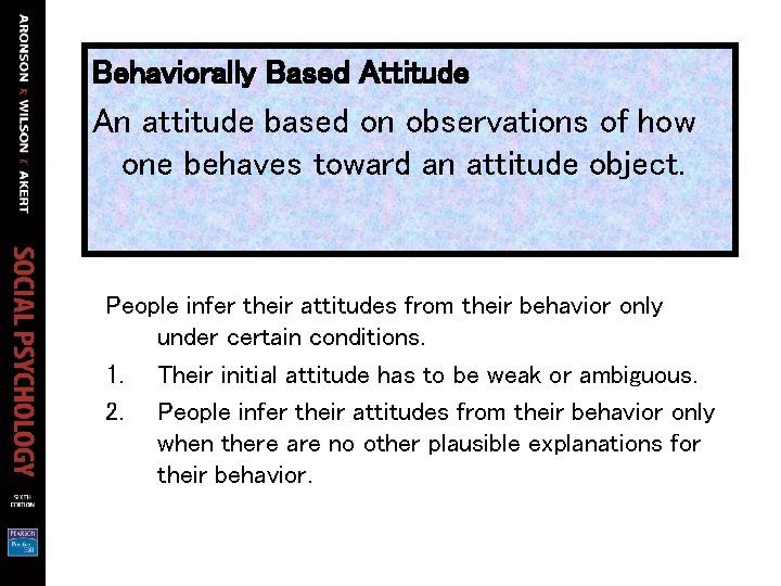 Behaviorally Based Attitude An attitude based on observations of how one behaves toward an