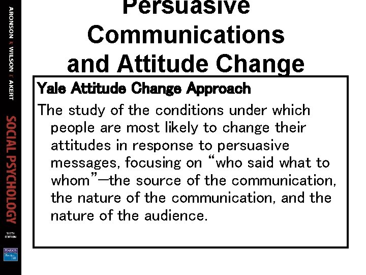 Persuasive Communications and Attitude Change Yale Attitude Change Approach The study of the conditions