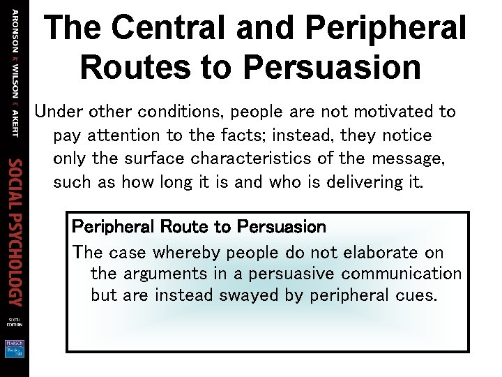 The Central and Peripheral Routes to Persuasion Under other conditions, people are not motivated