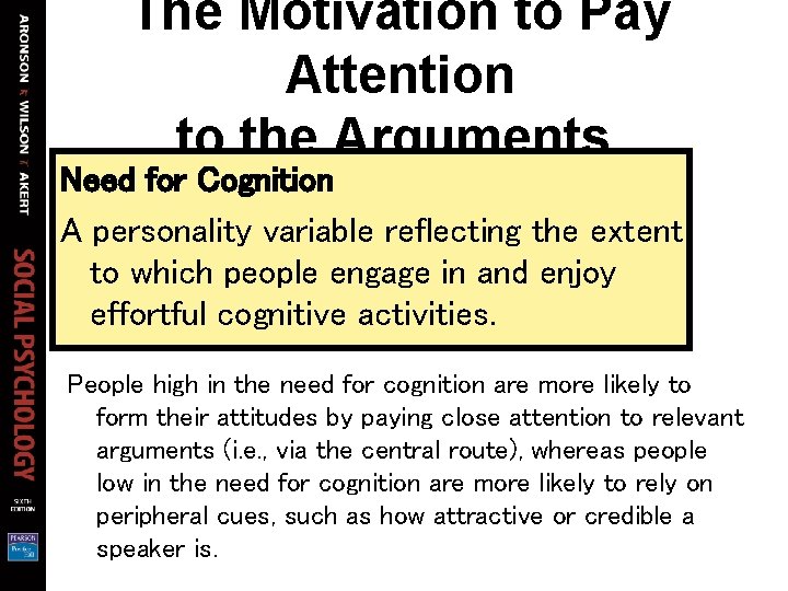 The Motivation to Pay Attention to the Arguments Need for Cognition A personality variable