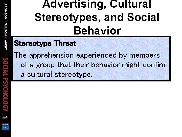 Advertising, Cultural Stereotypes, and Social Behavior Stereotype Threat The apprehension experienced by members of Advertising, Cultural Stereotypes, and Social Behavior Stereotype Threat The apprehension experienced by members of
