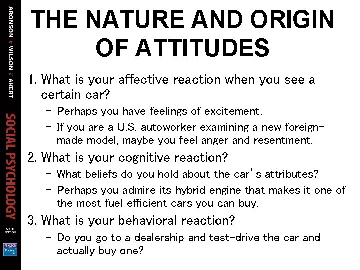 THE NATURE AND ORIGIN OF ATTITUDES 1. What is your affective reaction when you