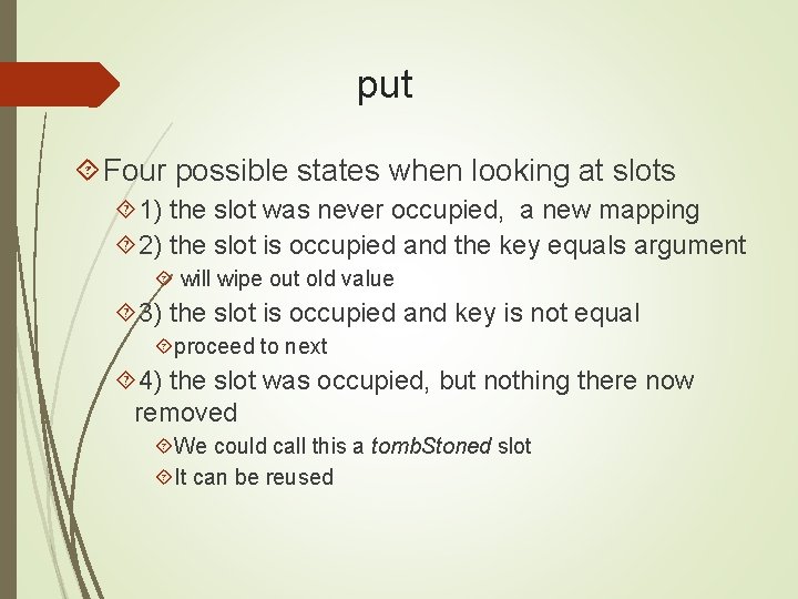 put Four possible states when looking at slots 1) the slot was never occupied,