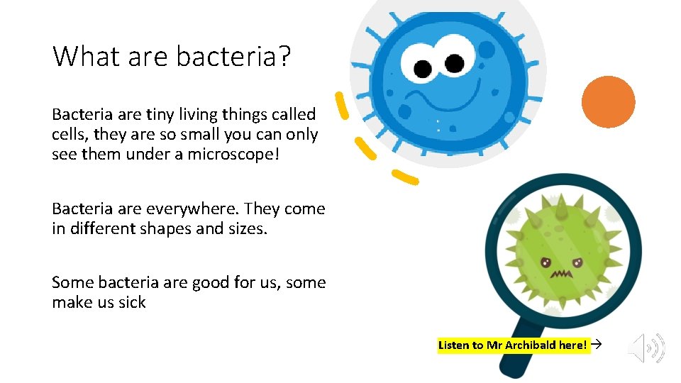 What are bacteria? Bacteria are tiny living things called cells, they are so small