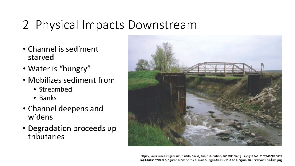 2 Physical Impacts Downstream • Channel is sediment starved • Water is “hungry” •