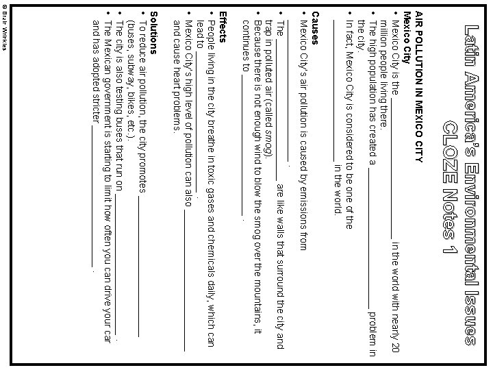 Latin America’s Environmental Issues CLOZE Notes 1 AIR POLLUTION IN MEXICO CITY Mexico City