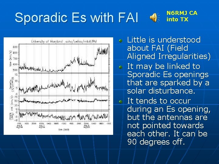 Sporadic Es with FAI N 6 RMJ CA into TX Little is understood about