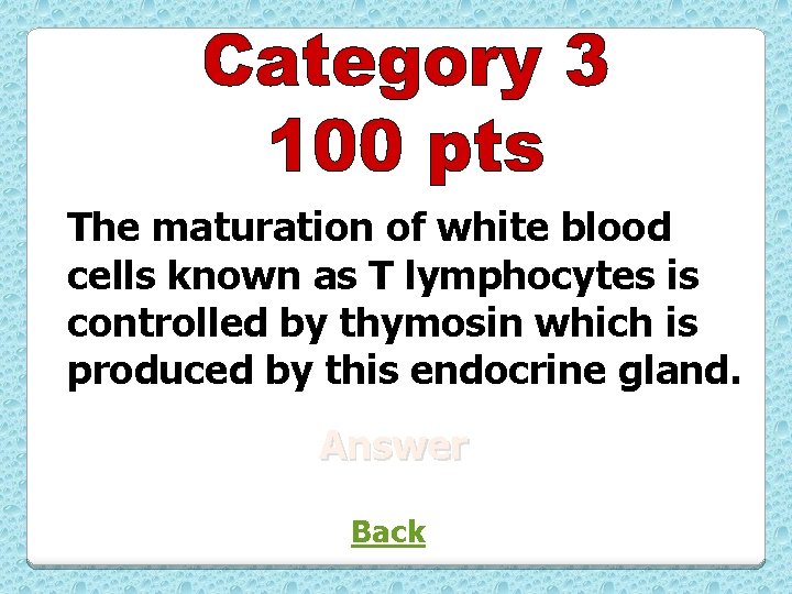 The maturation of white blood cells known as T lymphocytes is controlled by thymosin