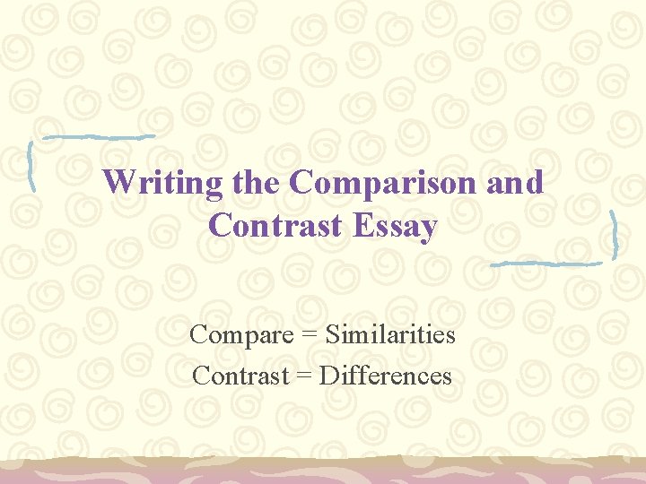 Writing the Comparison and Contrast Essay Compare = Similarities Contrast = Differences 