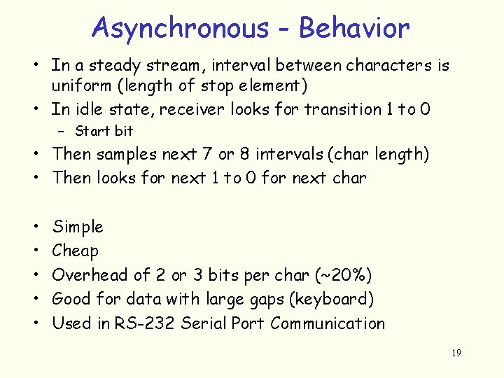 Asynchronous - Behavior • In a steady stream, interval between characters is uniform (length