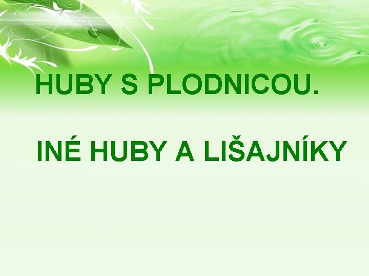 HUBY S PLODNICOU. INÉ HUBY A LIŠAJNÍKY 