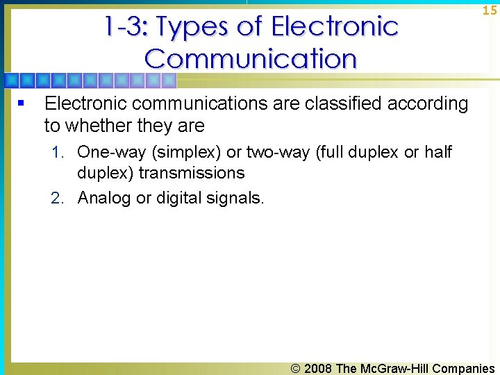 1 -3: Types of Electronic Communication § 15 Electronic communications are classified according to