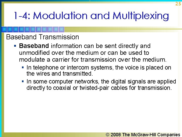 25 1 -4: Modulation and Multiplexing Baseband Transmission § Baseband information can be sent