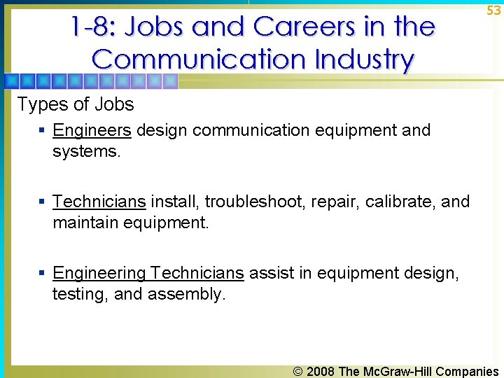 1 -8: Jobs and Careers in the Communication Industry 53 Types of Jobs §