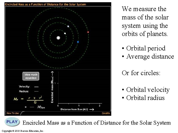 We measure the mass of the solar system using the orbits of planets. •