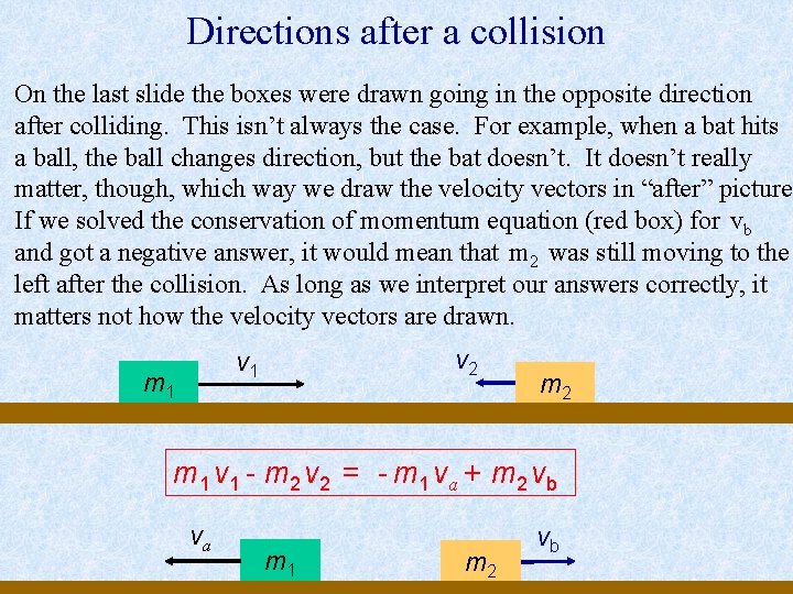 Directions after a collision On the last slide the boxes were drawn going in