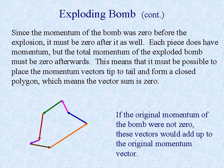 Exploding Bomb (cont. ) Since the momentum of the bomb was zero before the