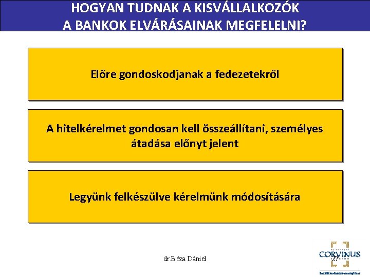 HOGYAN TUDNAK A KISVÁLLALKOZÓK A BANKOK ELVÁRÁSAINAK MEGFELELNI? Előre gondoskodjanak a fedezetekről A hitelkérelmet