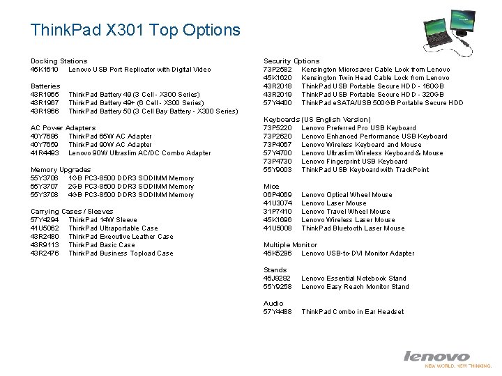 Think. Pad X 301 Top Options Docking Stations 45 K 1610 Lenovo USB Port