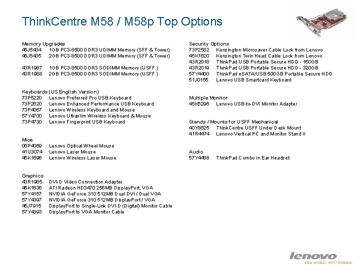 Think. Centre M 58 / M 58 p Top Options Memory Upgrades 45 J