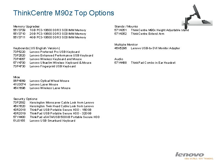 Think. Centre M 90 z Top Options Memory Upgrades 55 Y 3709 1 GB