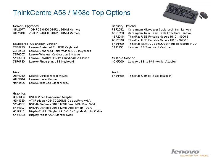 Think. Centre A 58 / M 58 e Top Options Memory Upgrades 41 U