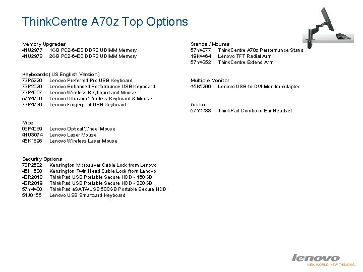 Think. Centre A 70 z Top Options Memory Upgrades 41 U 2977 1 GB