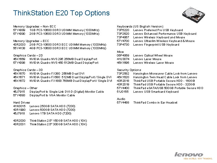 Think. Station E 20 Top Options Memory Upgrades – Non-ECC 57 Y 4389 1