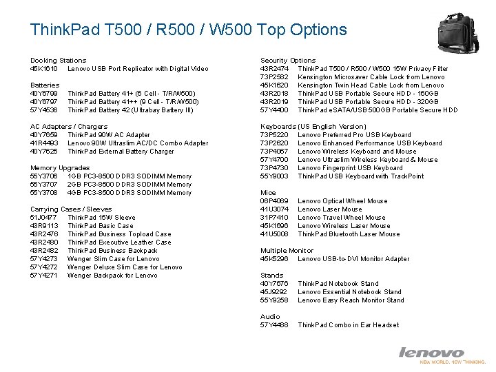 Think. Pad T 500 / R 500 / W 500 Top Options Docking Stations