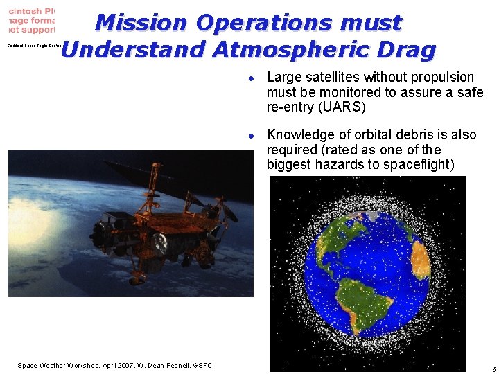 Mission Operations must Understand Atmospheric Drag Goddard Space Flight Center l l Space Weather