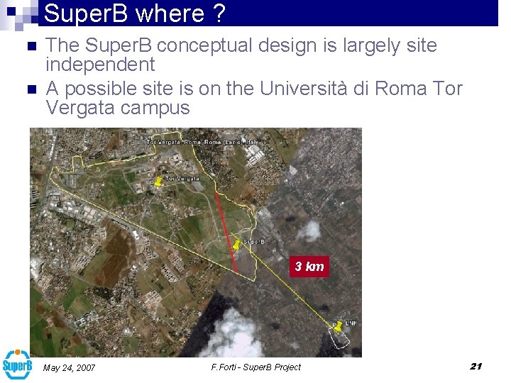 Super. B where ? n n The Super. B conceptual design is largely site