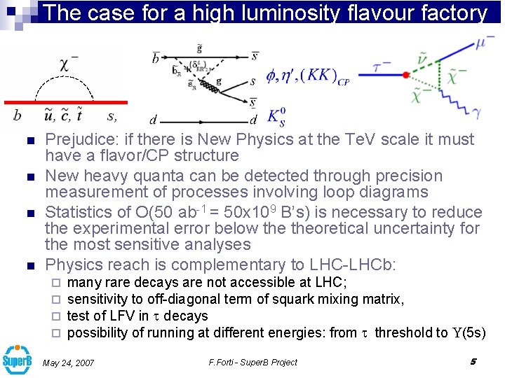 The case for a high luminosity flavour factory n n Prejudice: if there is