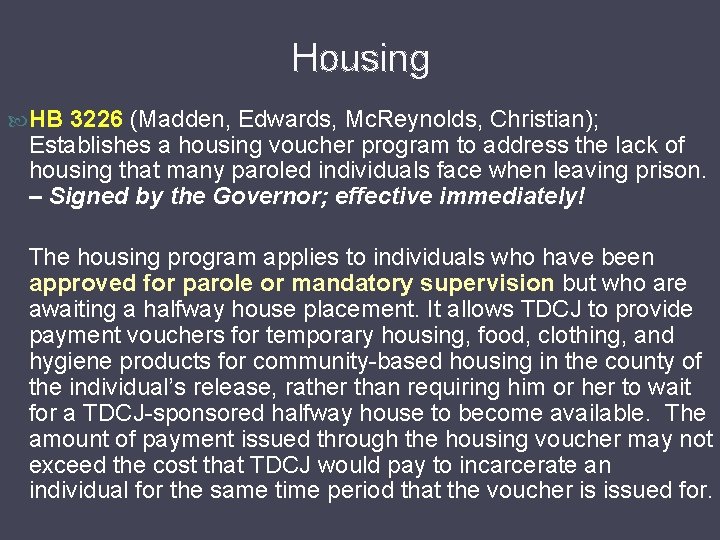 Housing HB 3226 (Madden, Edwards, Mc. Reynolds, Christian); Establishes a housing voucher program to