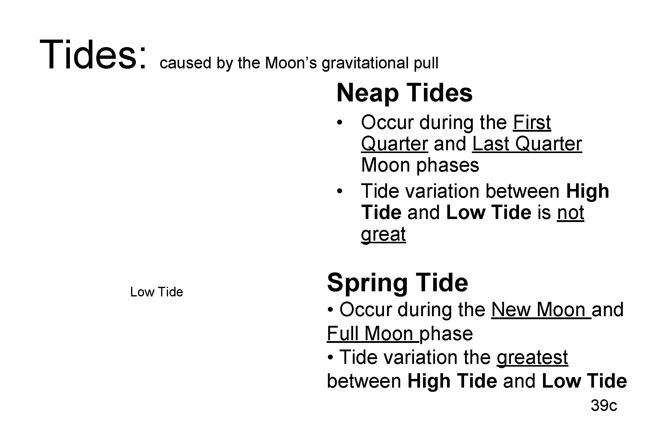 Tides: caused by the Moon’s gravitational pull Neap Tides • Occur during the First