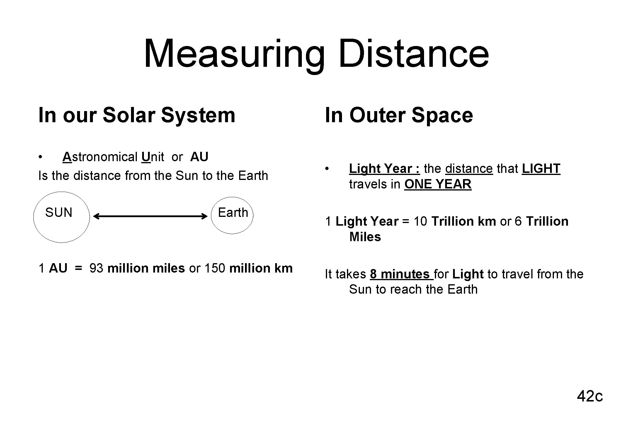 Measuring Distance In our Solar System In Outer Space • Astronomical Unit or AU