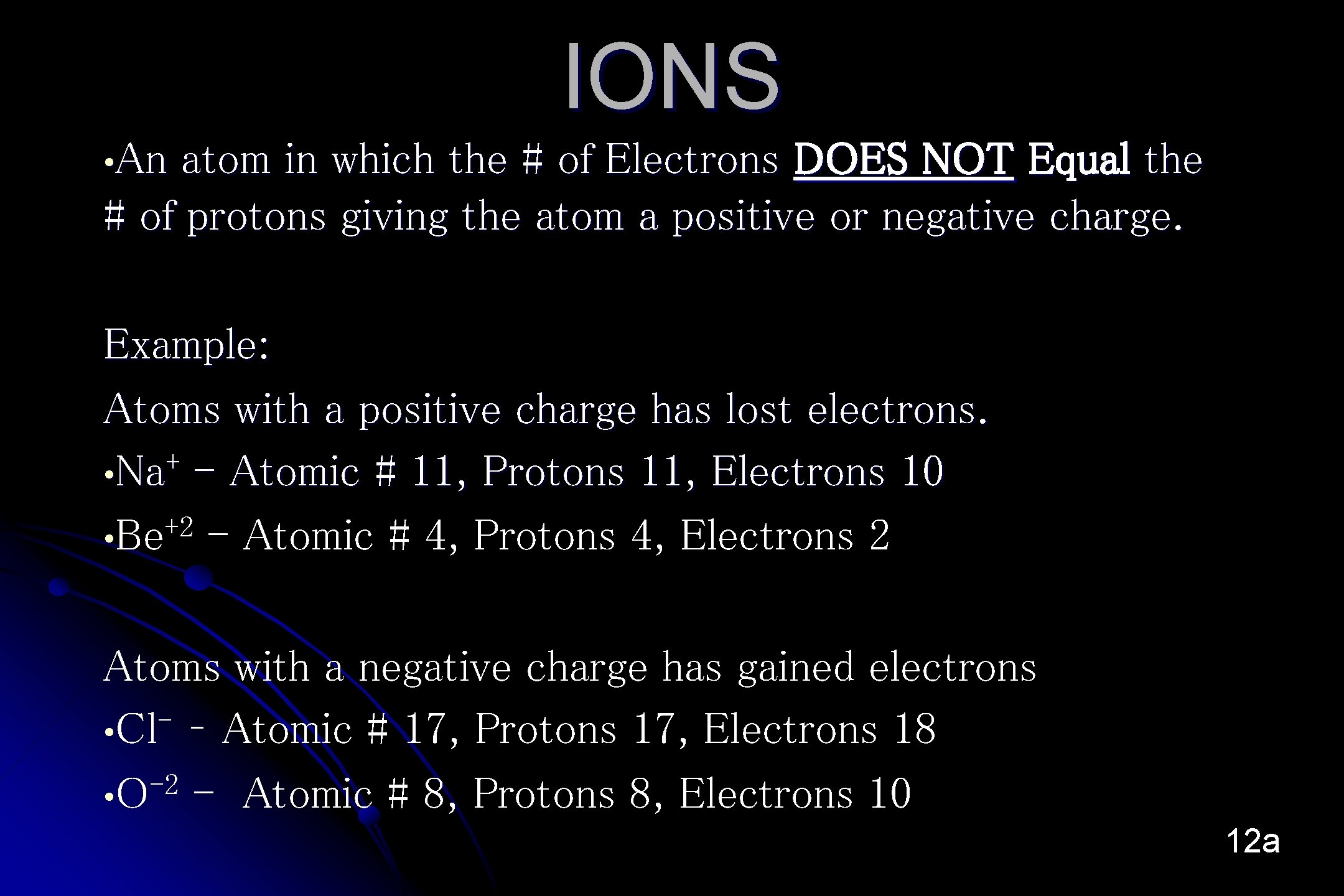 IONS • An atom in which the # of Electrons DOES NOT Equal the