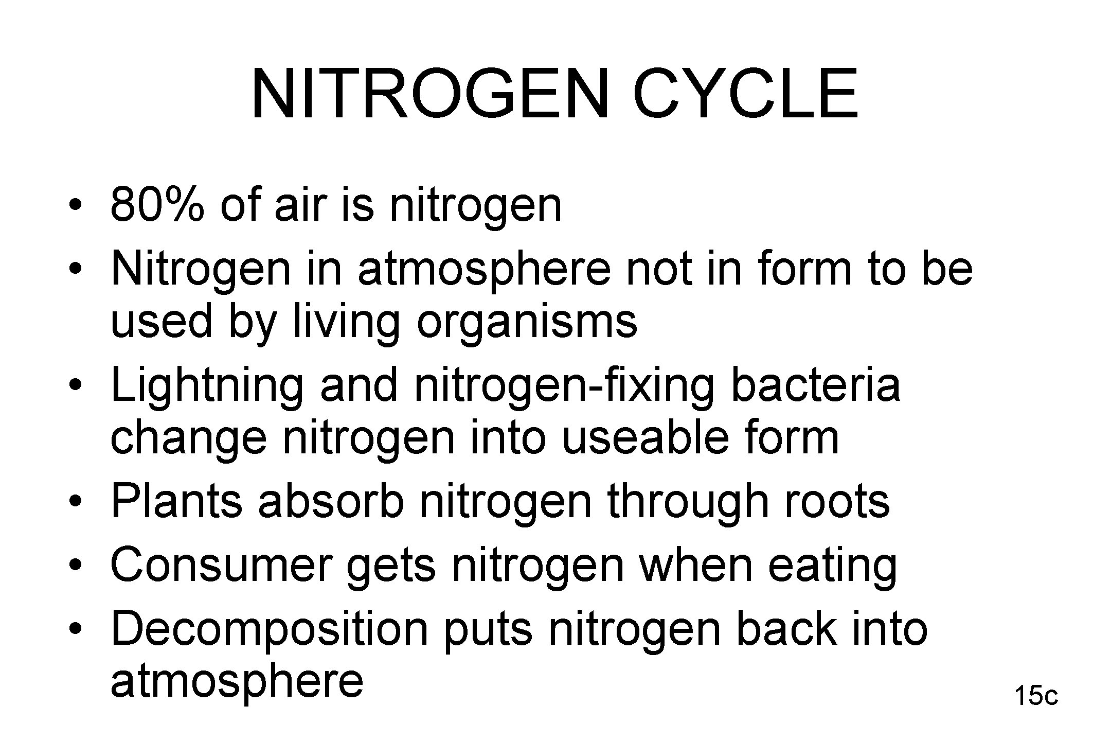 NITROGEN CYCLE • 80% of air is nitrogen • Nitrogen in atmosphere not in