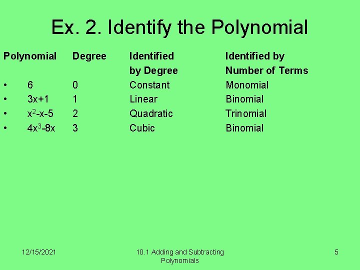 Ex. 2. Identify the Polynomial Degree • • 0 1 2 3 6 3