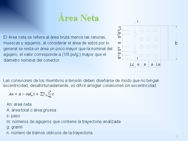 Área Neta El Área neta se refiere al área bruta menos las ranuras, muescas